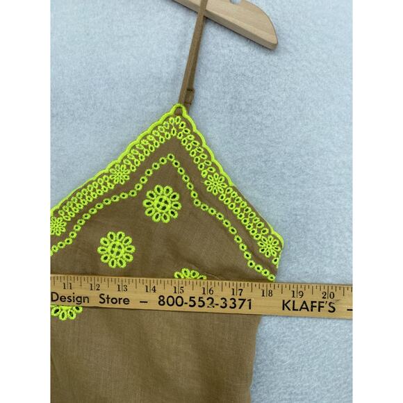 ZARA Dress M 100% Linen Embroidered Eyelet V Neck Slip Sun Midi Boho Flowy Brown - Picture 9 of 11